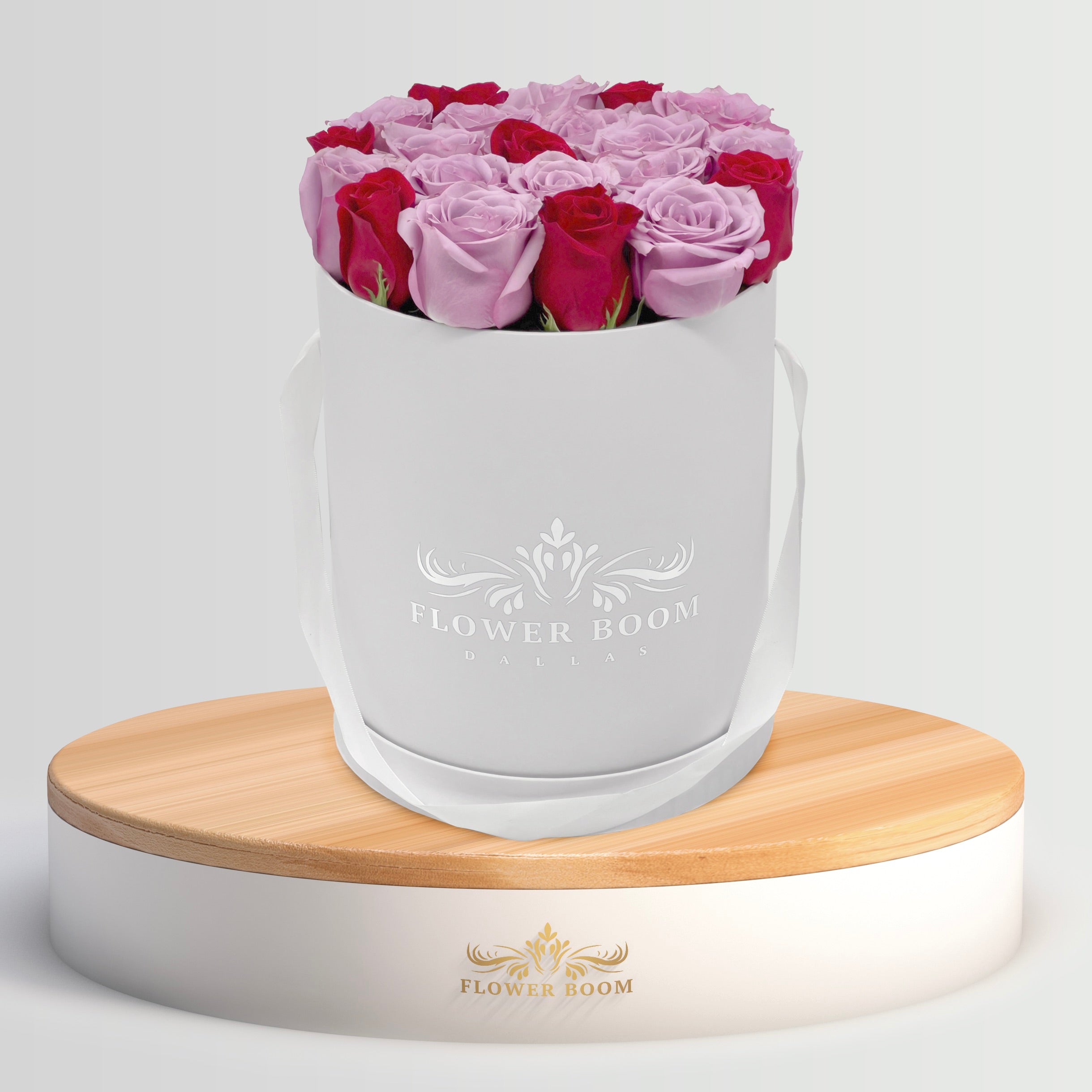 Classic Lavender And Red Roses In A Box