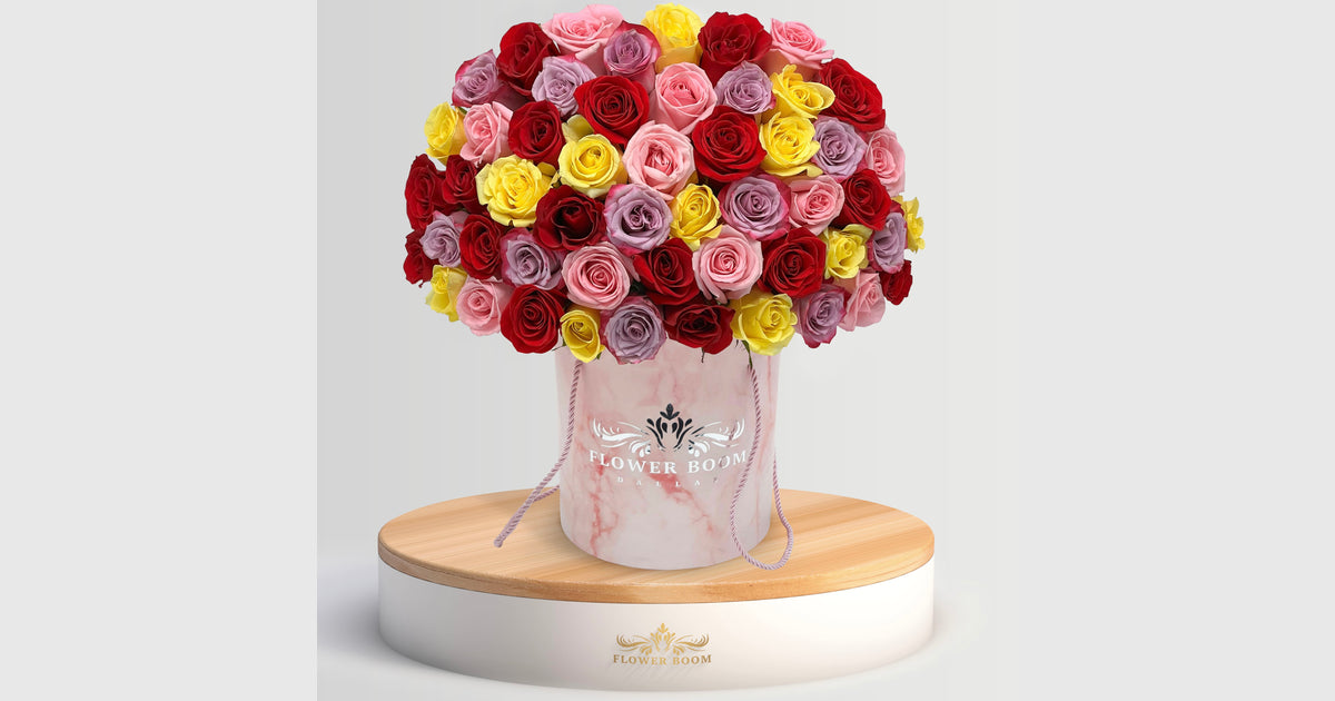 Multicoloured Roses | Colorful Roses In A Box | Flower Delivery Dallas