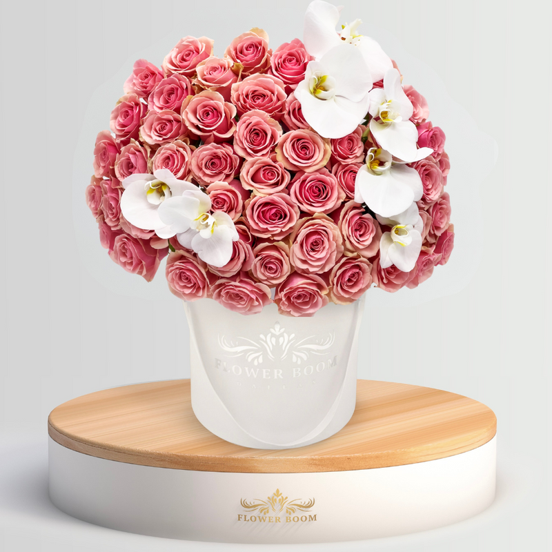 Geraldine Roses And White Orchids | High End Florist In Dallas