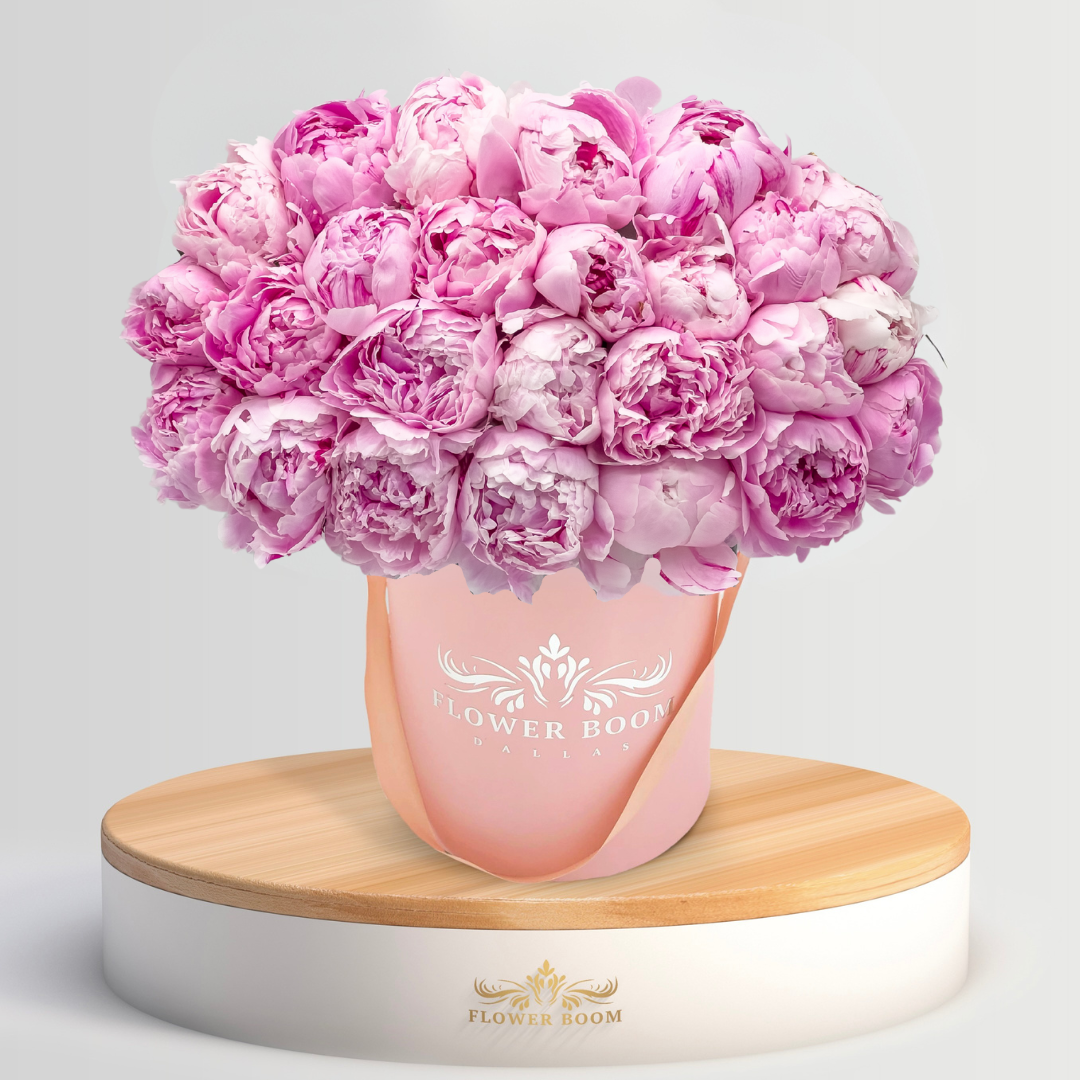 peony Her Eyes, Hotel Story BOX 01〜05 Peony Land | Coral peonies in a box | By Flower Boom Dallas