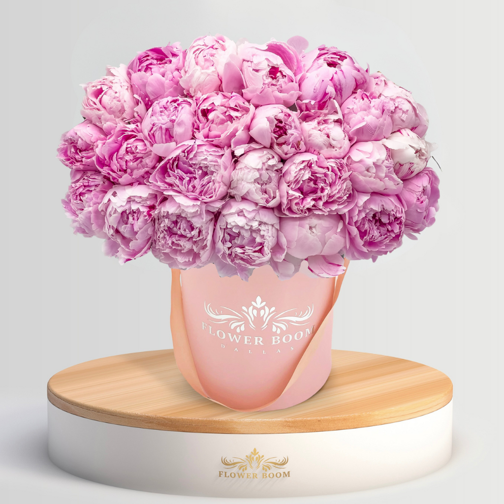 Peony Land | Coral peonies in a box | By Flower Boom Dallas