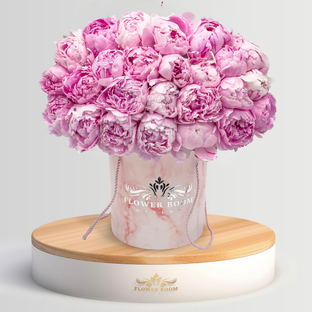 Peony Land | Coral peonies in a box | By Flower Boom Dallas