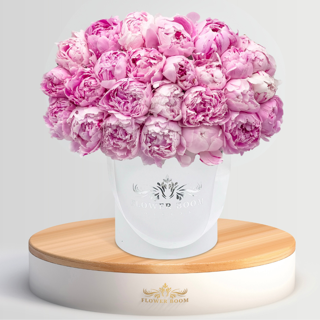 Peony Land | Coral peonies in a box | By Flower Boom Dallas