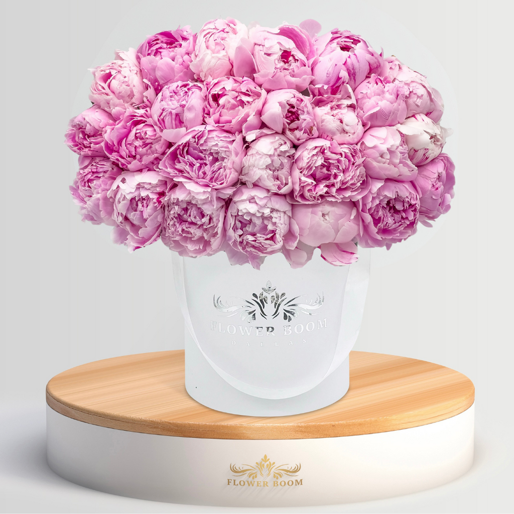 Peony Land | Coral peonies in a box | By Flower Boom Dallas