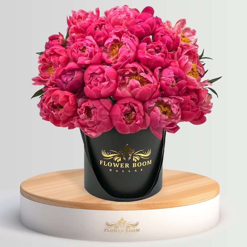 Coral Peonies | Peony Bouquet In A box | By Flower Boom Dallas