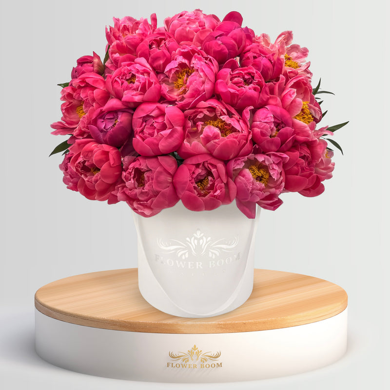 Coral Peonies | Peony Bouquet In A box | By Flower Boom Dallas