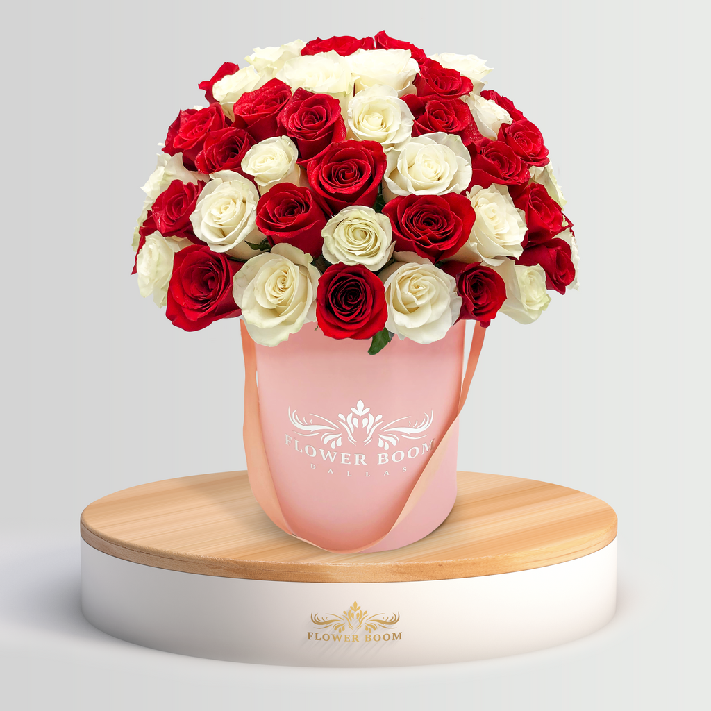 Signature Red And White Roses in A Box
