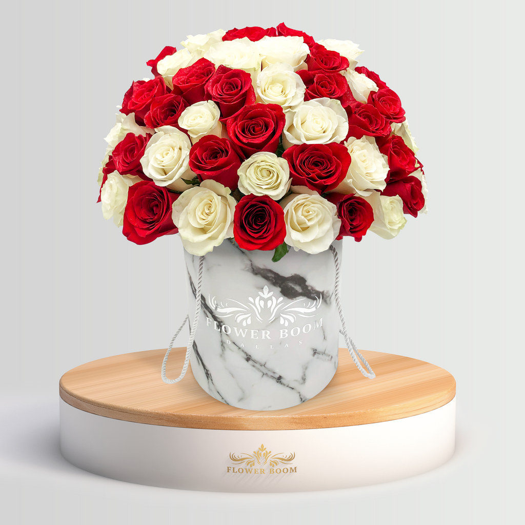 Signature Red And White Roses in A Box
