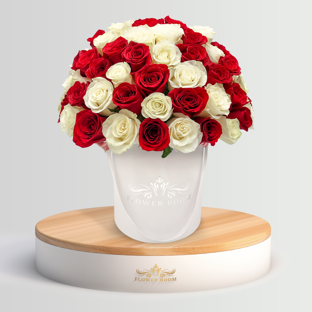 Signature Red And White Roses in A Box