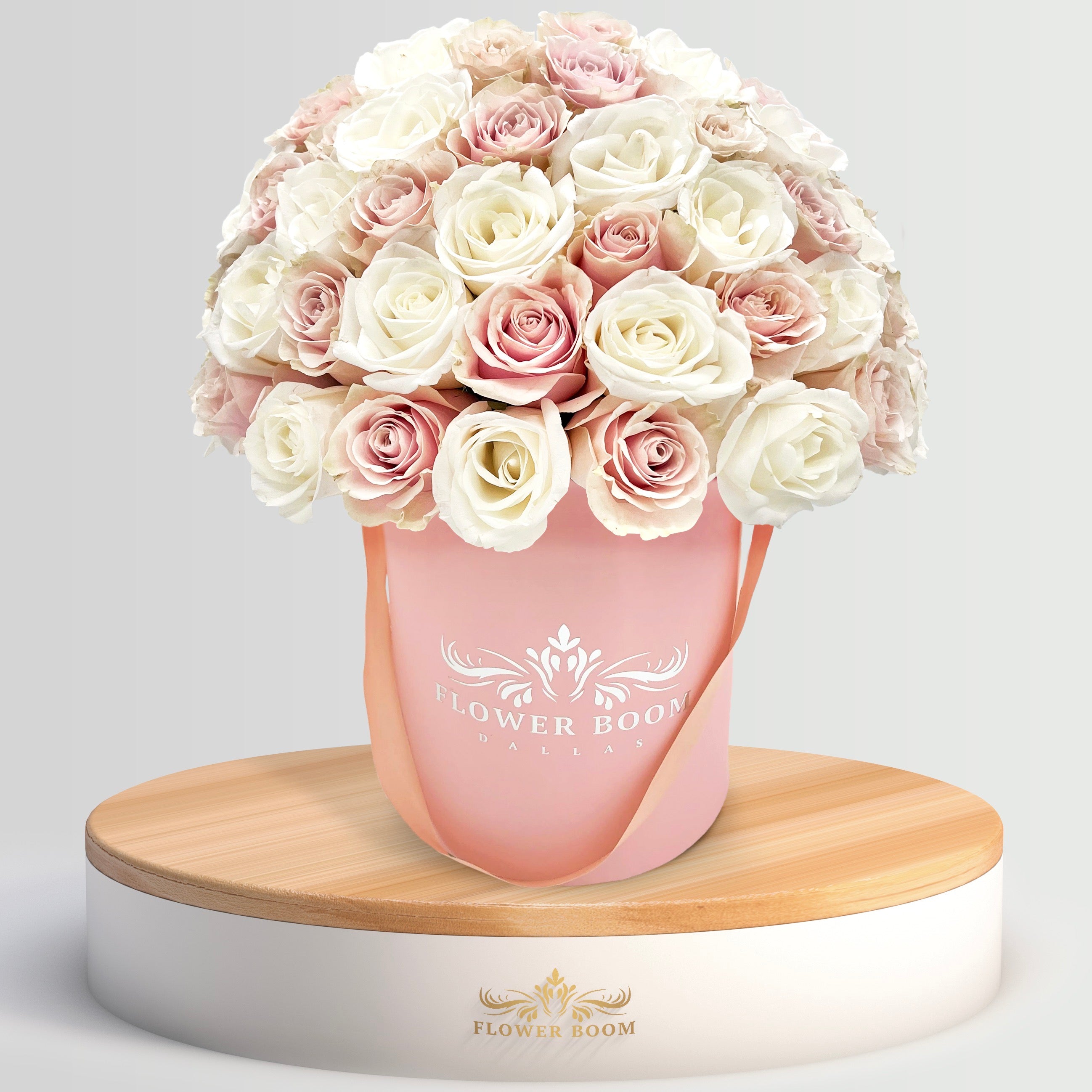 Pink and White Roses In A Box - Cozy Luxe