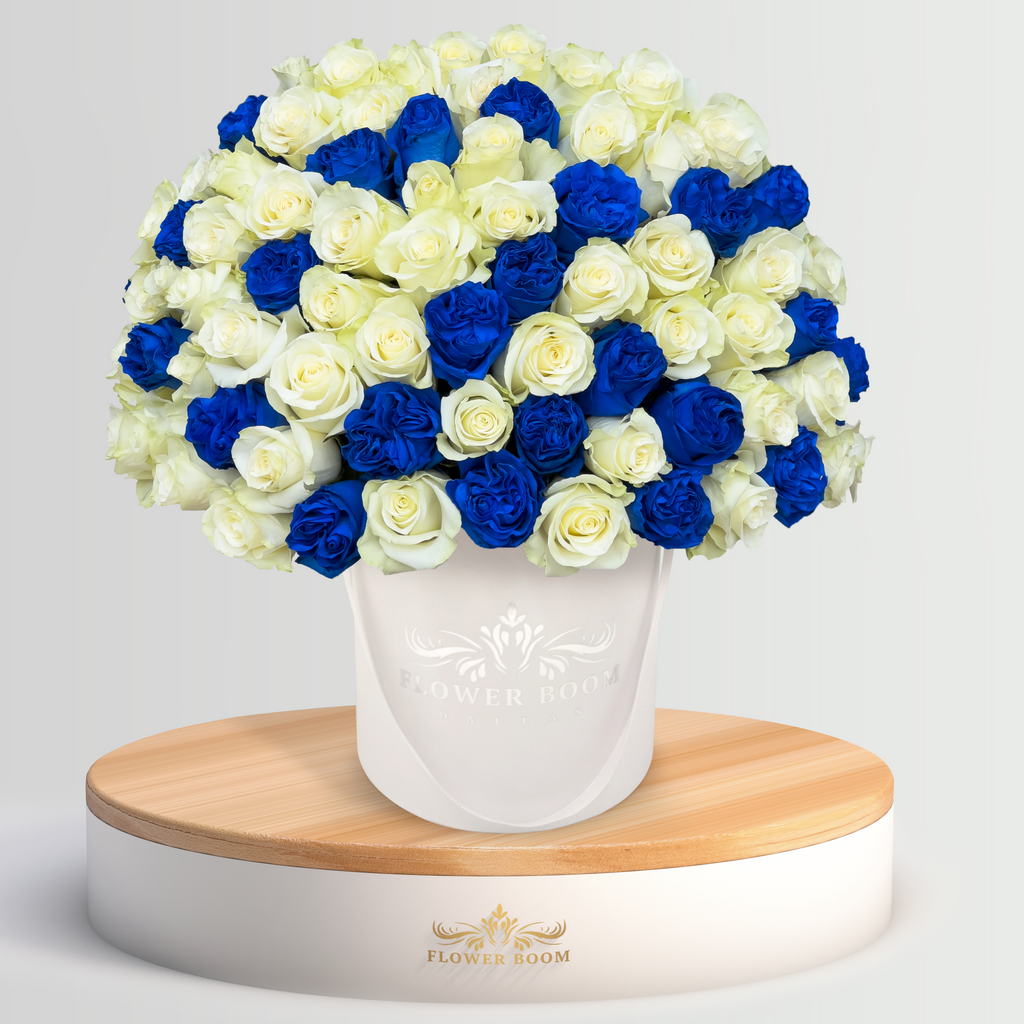 Endless Purity Blue And White Roses Flower Delivery In Dallas Texas