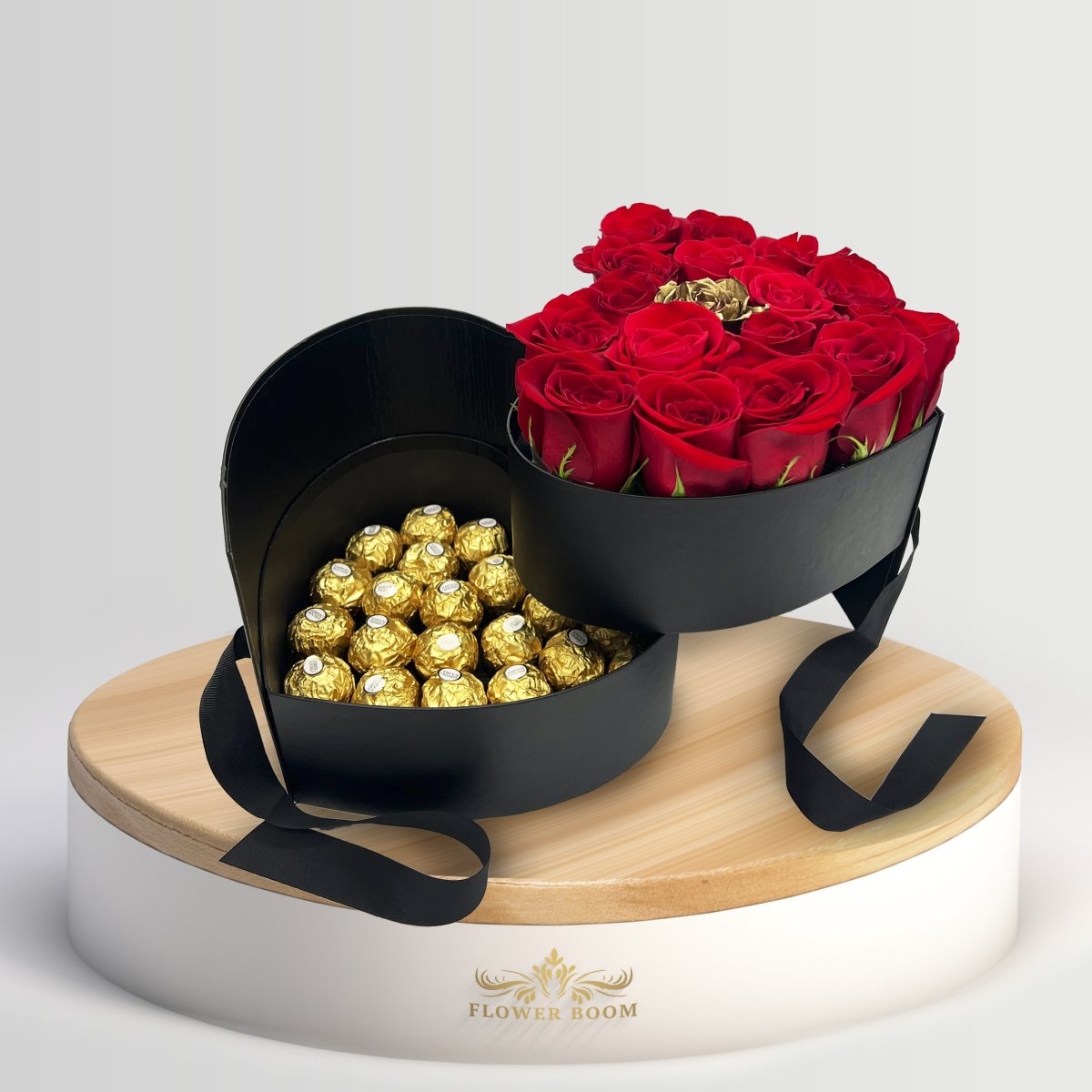 Red Roses & Chocolates In A Two Tier Heart Shaped Box - Flower Boom Dallas