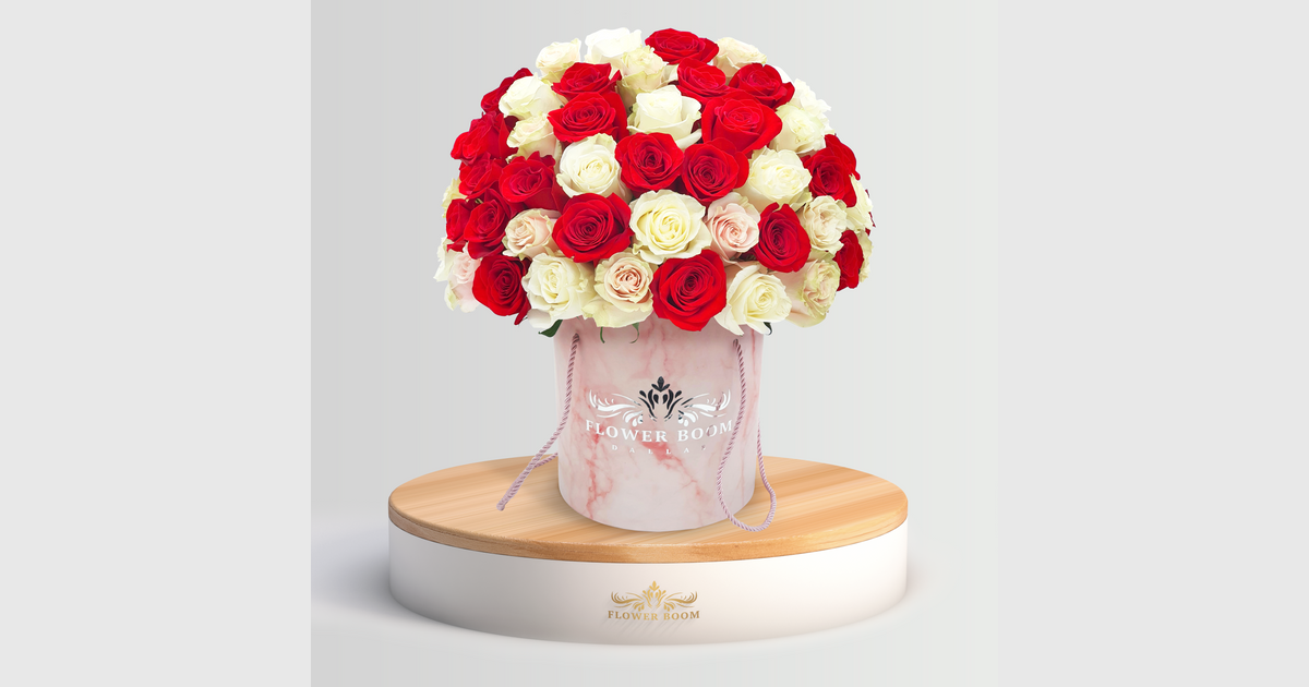 ❁rose & ribbon flower box❁ pink♡white Signature Red, Pink & White Roses In a Box | Flowers Delivery