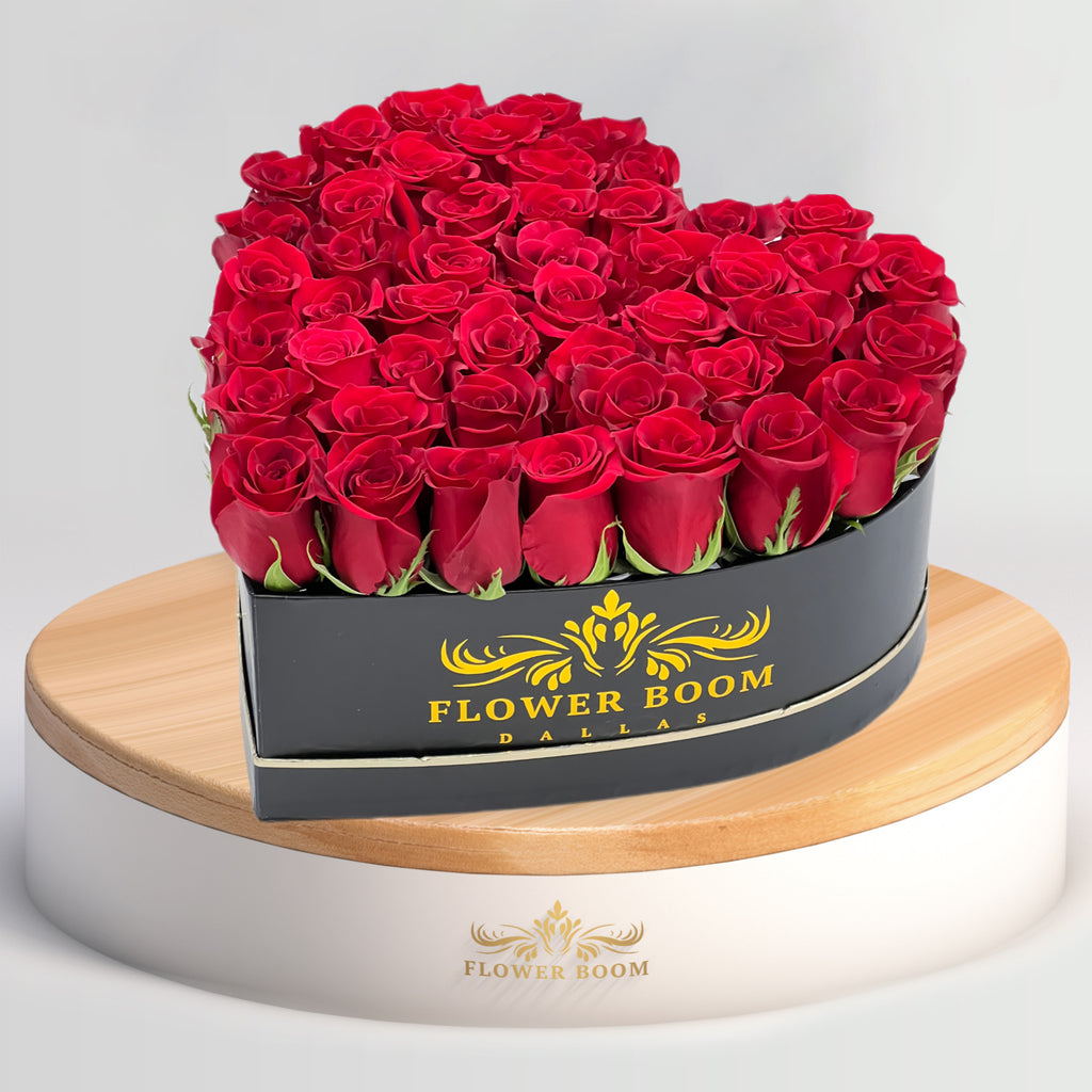 Luxury Heart Box of Gold and Red Roses