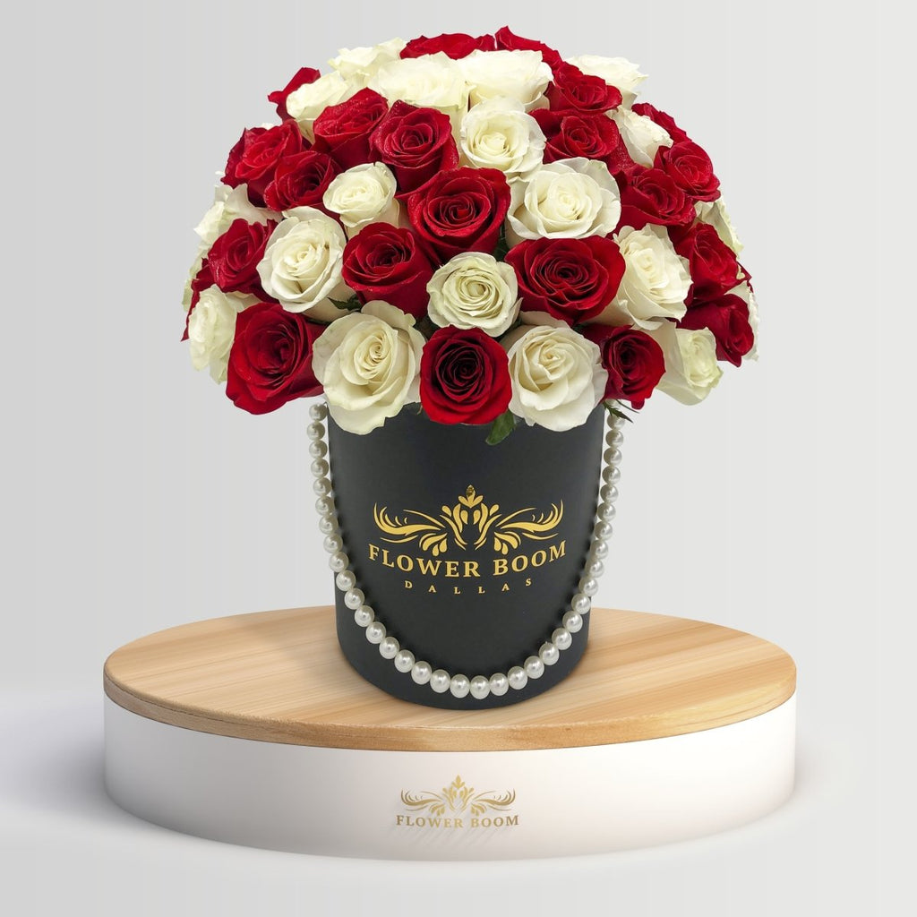 Signature Red And White Roses in A Box